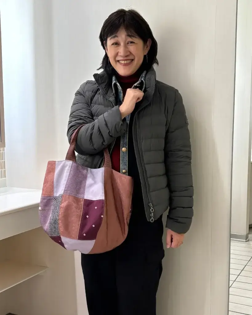 温かみのある4種の着物を合わせた、ボニーバッグLサイズ